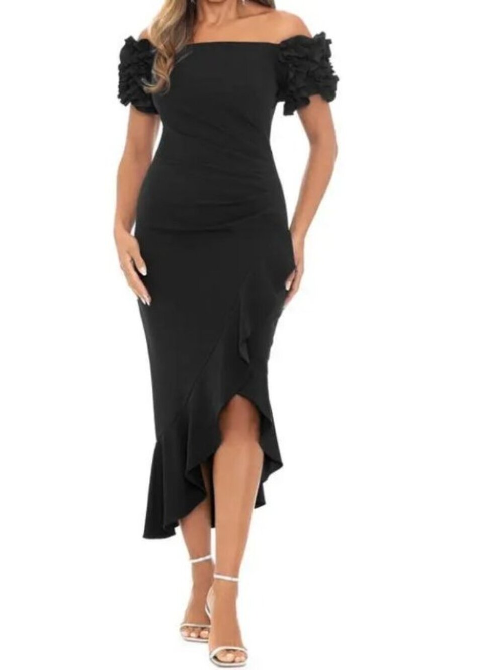 NWT Xscape Women's Sz 4P Midi Black Formal Fitted Dress Y2K Style USA Fitted